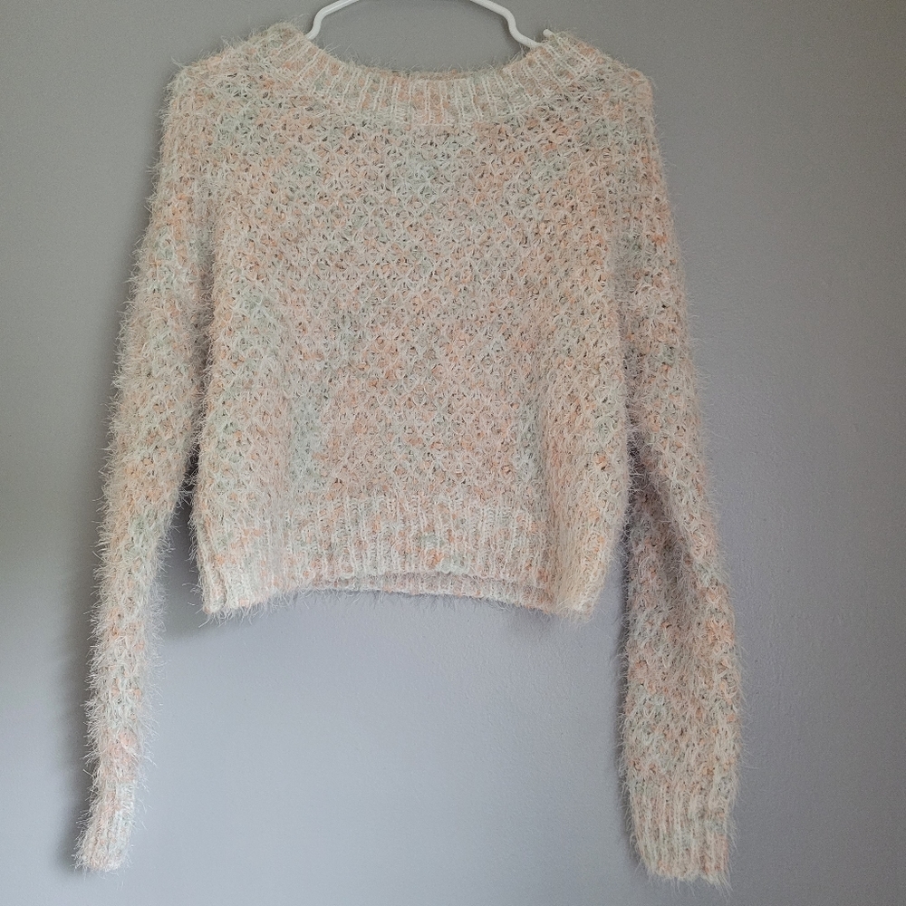 Made With Love By FCT Fuzzy Cropped Open Knit Sweater Sz Small